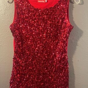 Kayamiya Red Lined Sequin Tank Top